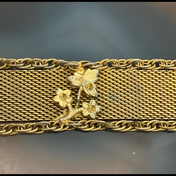 Vintage goldette gold mesh & chain flower bracelet - Picture 3 of 5